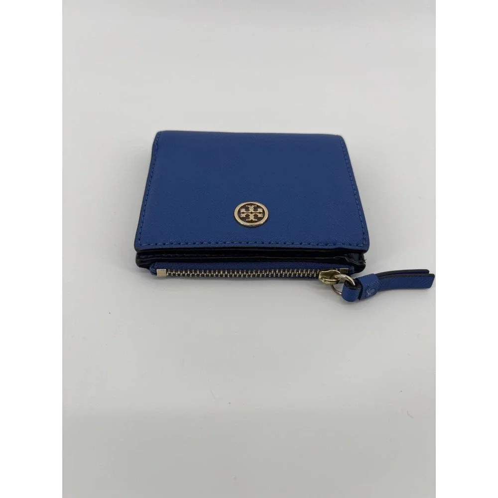 Tory Burch Robinson Mini Wallet Blue Saffiano Leather AUTHENTIC